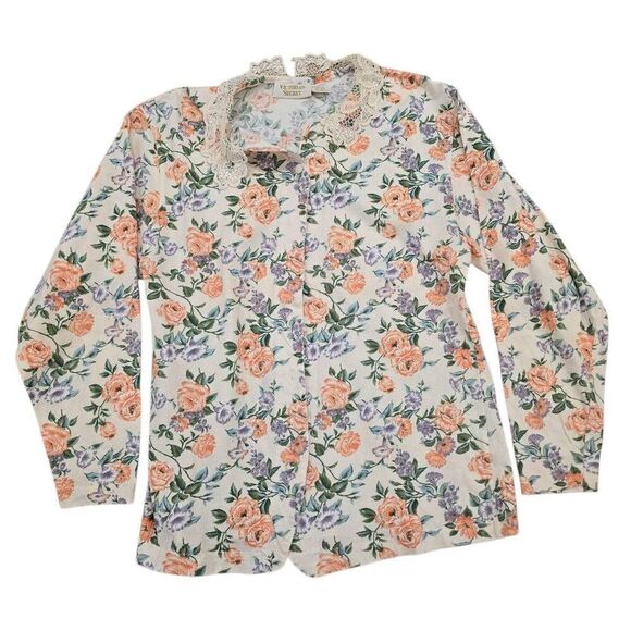 Victoria's Secret Top Vintage VTG Women's Small Floral 100% Cotton Embroidered C - Picture 1 of 6